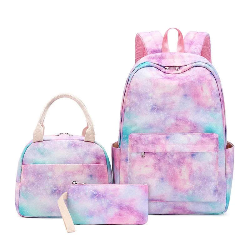

3pcs Rainbow Galaxy Colorful Backpack Sweet Bag School Students Boys Girls Bag New Travel Mochila Rucksack