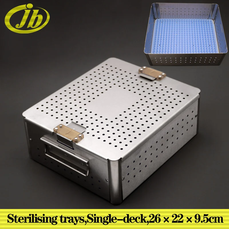 Sterilising trays 26*22*9.5cm stainless steel single-deck surgical operating instrument medical sterilization box