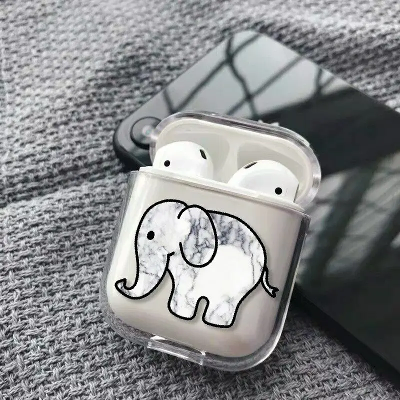 

Прозрачный пластиковый чехол с милым мраморным слоном для Apple Airpods 1/2