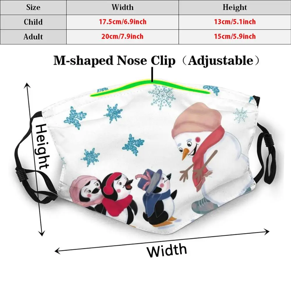 Snow Woman And Penguins Funny Print Reusable Pm2.724 Filter Face Mask Christmas Snowman Joy Happy | Аксессуары для одежды