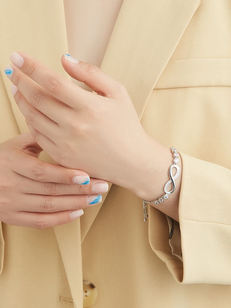 

LEKANI Infinity Love Copper Bracelets Silver Color Zircon Adjustable Chain Link Bracelet For Women Original Anniversary Jewelry