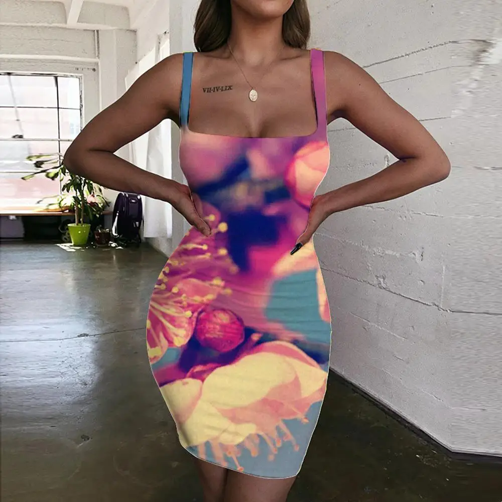 

Giyu Brand Flower Dresses Women Flowers Halter Sleeveless Colorful Ladies Dresses Novel Sundress Womens Clothing Plus Size Short