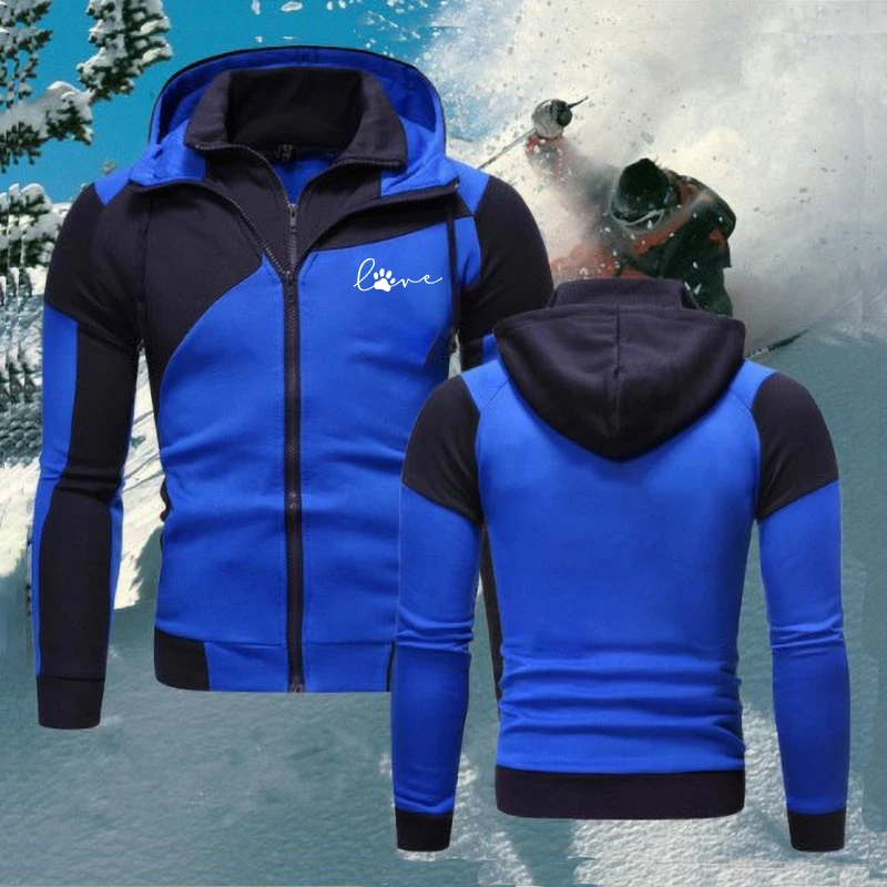 

Autumn Winter Men's Patchwork Jacket Zipper Fashion Printing Outdoor Windproof Sports Causal Male Coat Plus Size
