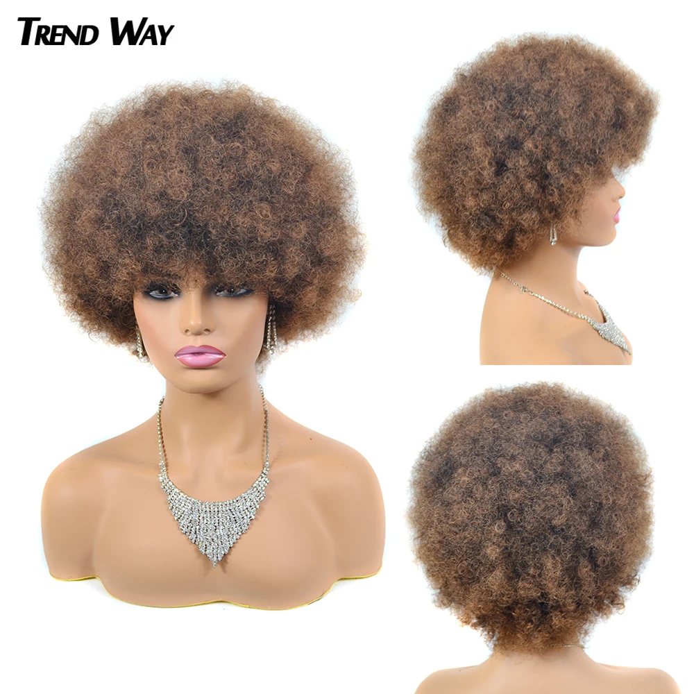 

Afro Kinky Curly Synthetic Wigs 3inch Short Fluffy Hair Wigs with Bangs For Black Women Heat Resistant For Party Dance Cosplay