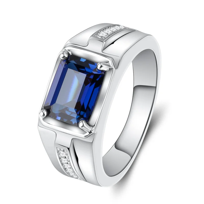 

Jewelry Caibao Tansang Color Blue 925 Sterling Silver Plated Platinum Fashion Men's Ring Light luxury