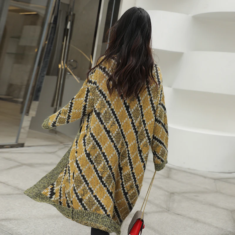 

new spring and autumn 2020 retro real wool sweater diamond-shaped mohair long wool knit cardigan jacket women