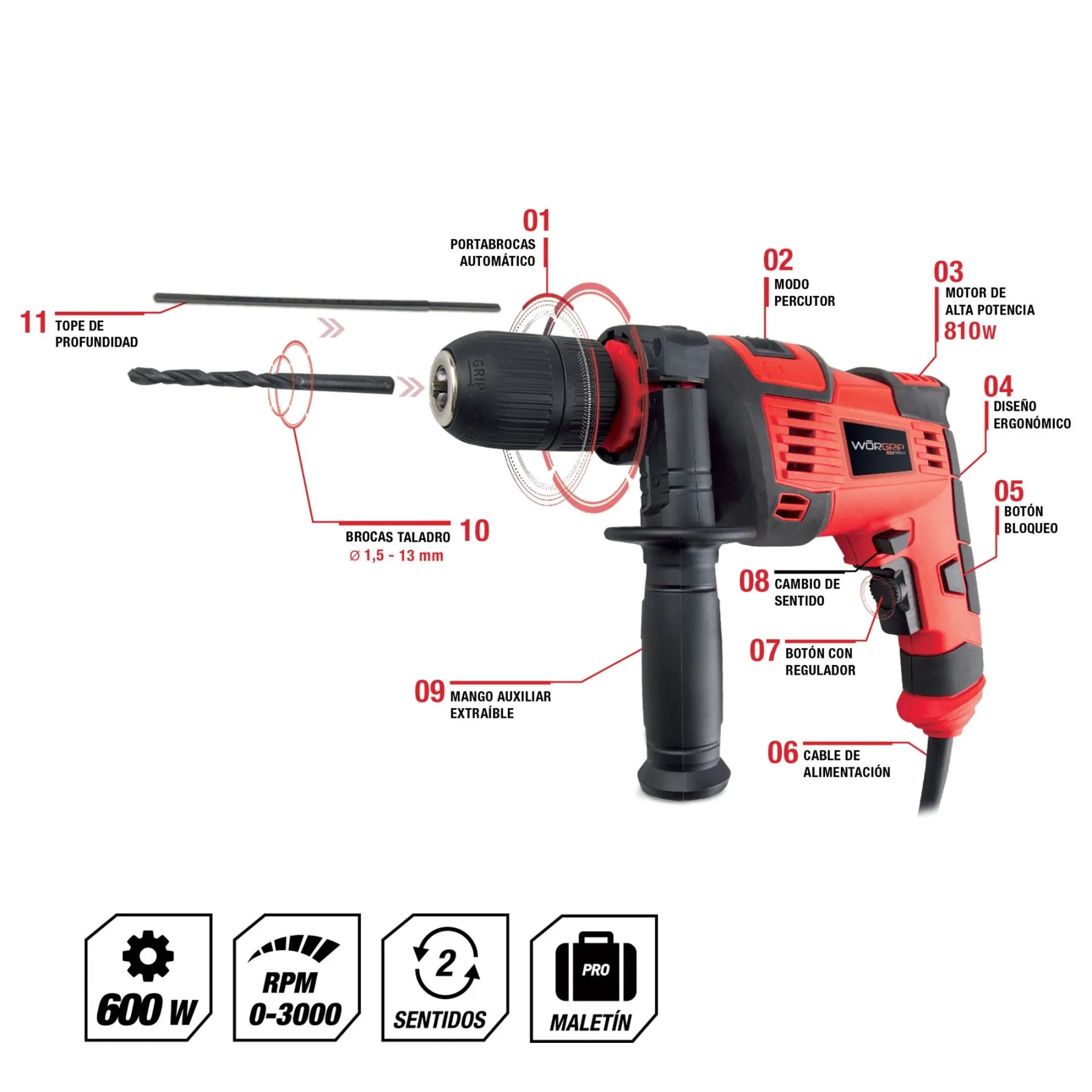 Ударная дрель Worgrip pro 600 Вт |
