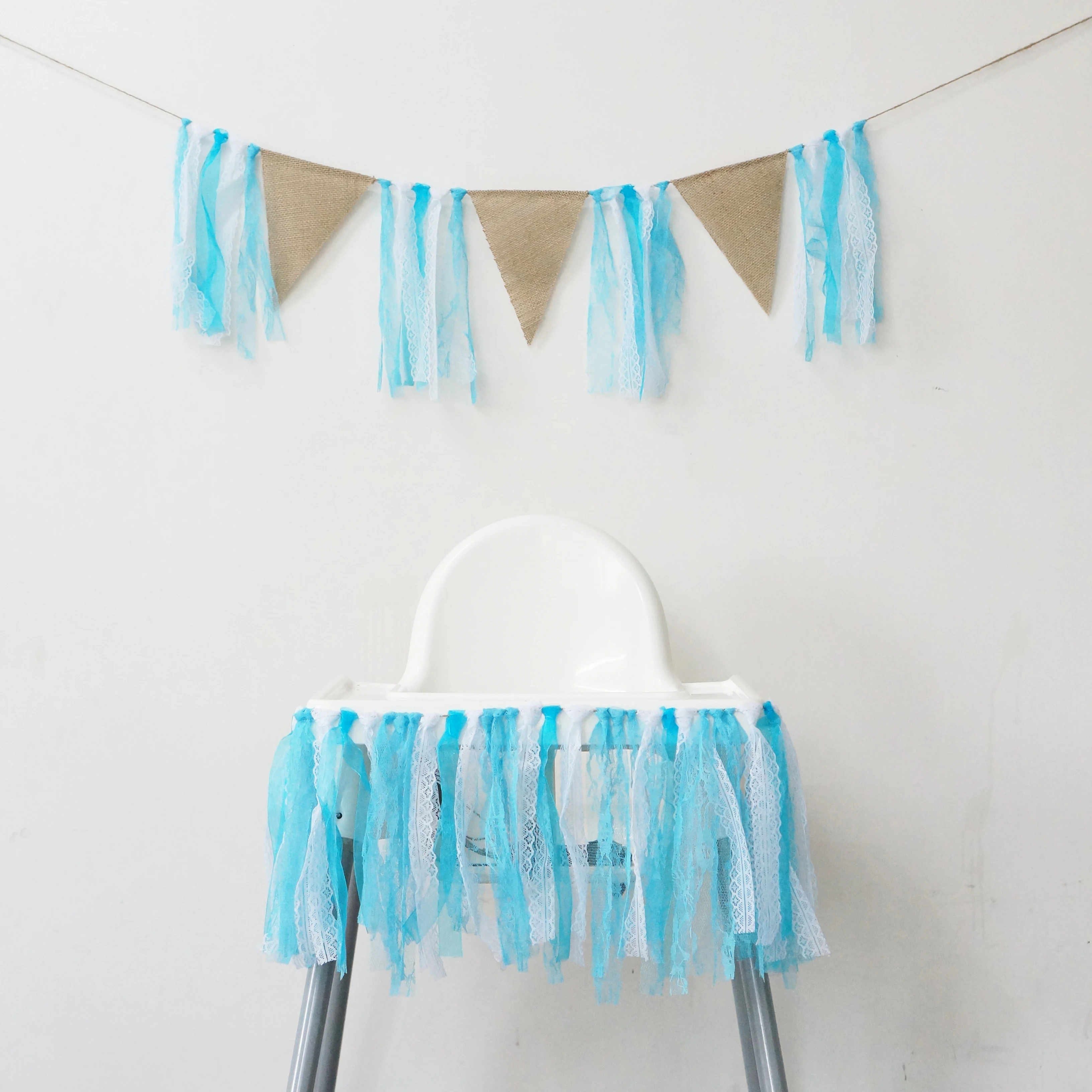 Синий ленточный баннер для детского душа льняной флаг праздничный столик на день