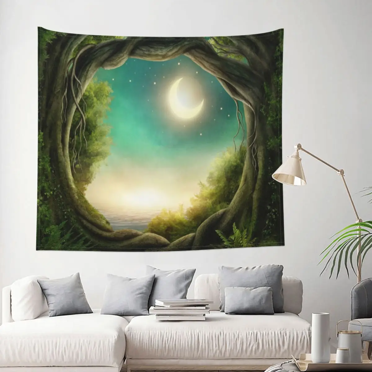 

Tapestry Magic Moon Tree Forest Nature Landscape Decor Wall Room Home Decoration Hanging Bedroom Kawaii Cartom Gift