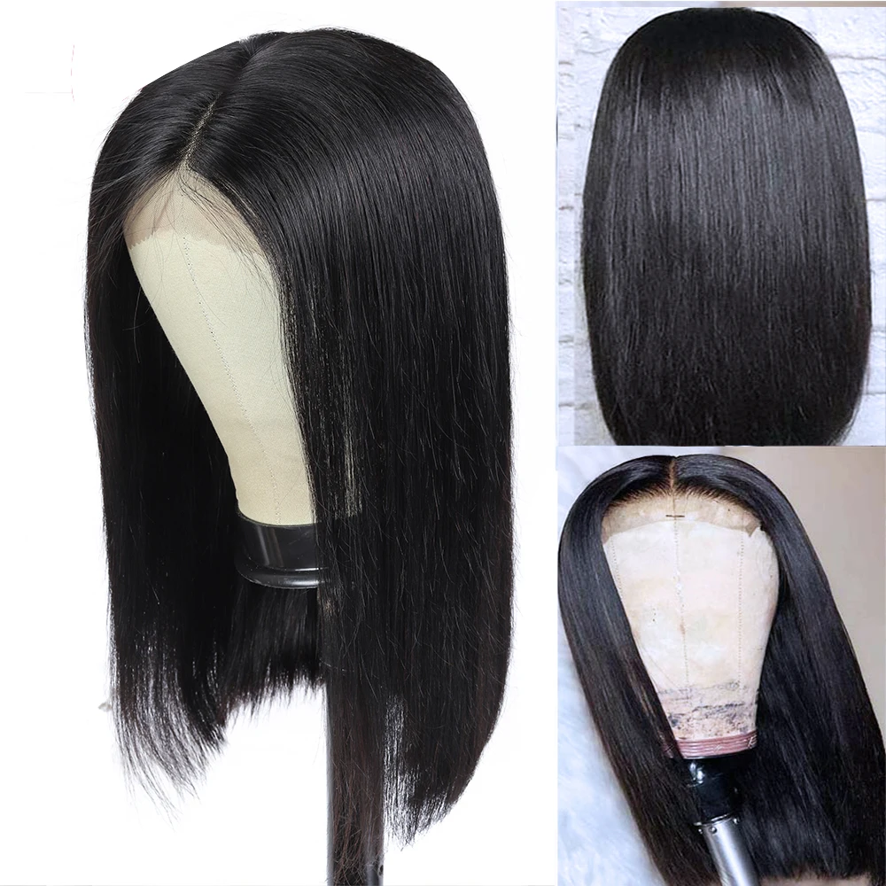 Парики короткие ассиметричные с завязкой Боб Сверхмягкие прямые бразильские