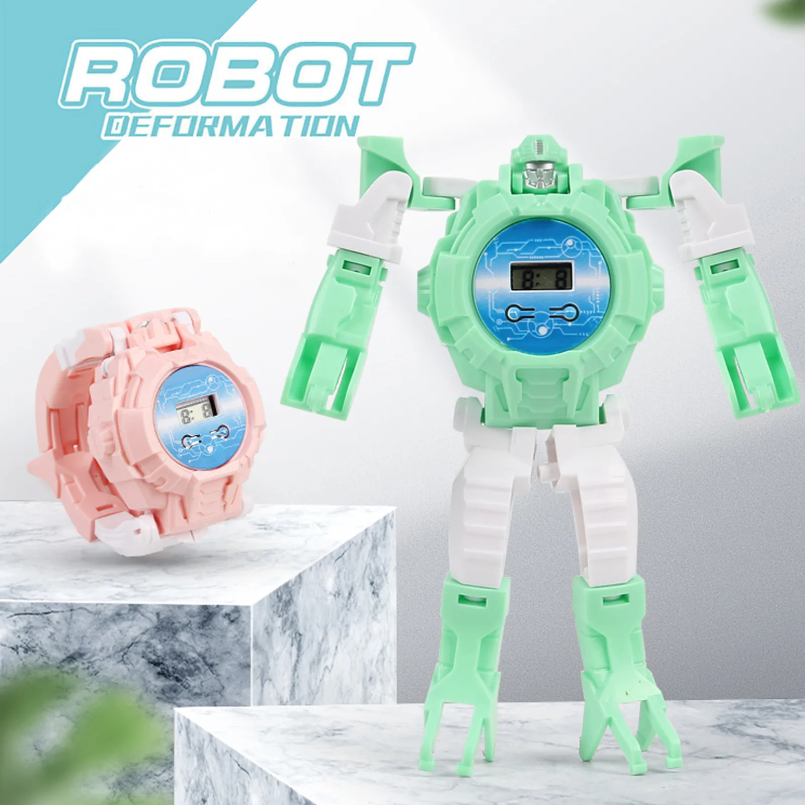 

New Cartoon Robot Deformation Watch Electronic Children Creative Manual Transformation Robot Toys Christmas Gifts Wholesale!