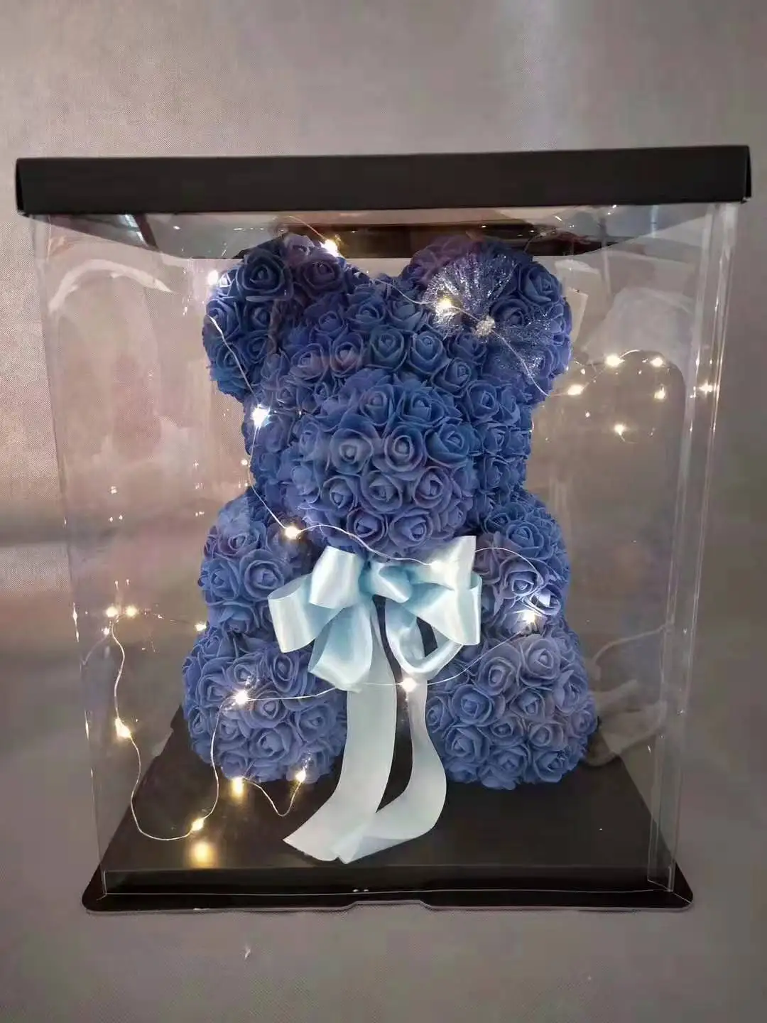 

New Arrival Small Sizes 25cm PE Roses Flower Bears With Led Light