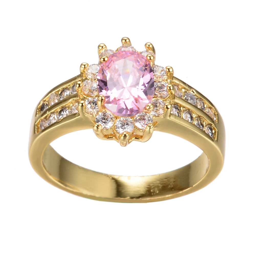 

Luxury Female Pink Oval Crystal Stone Ring Charm Gold Color Wedding Engagement Rings For Women Trendy Valentines Day Gift