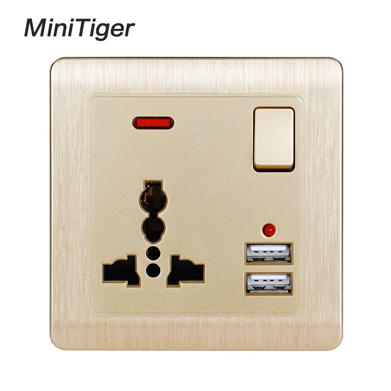 Настенная розетка Minitiger 13 А универсальная с 3 отверстиями 2 1 двойной usb-порт для