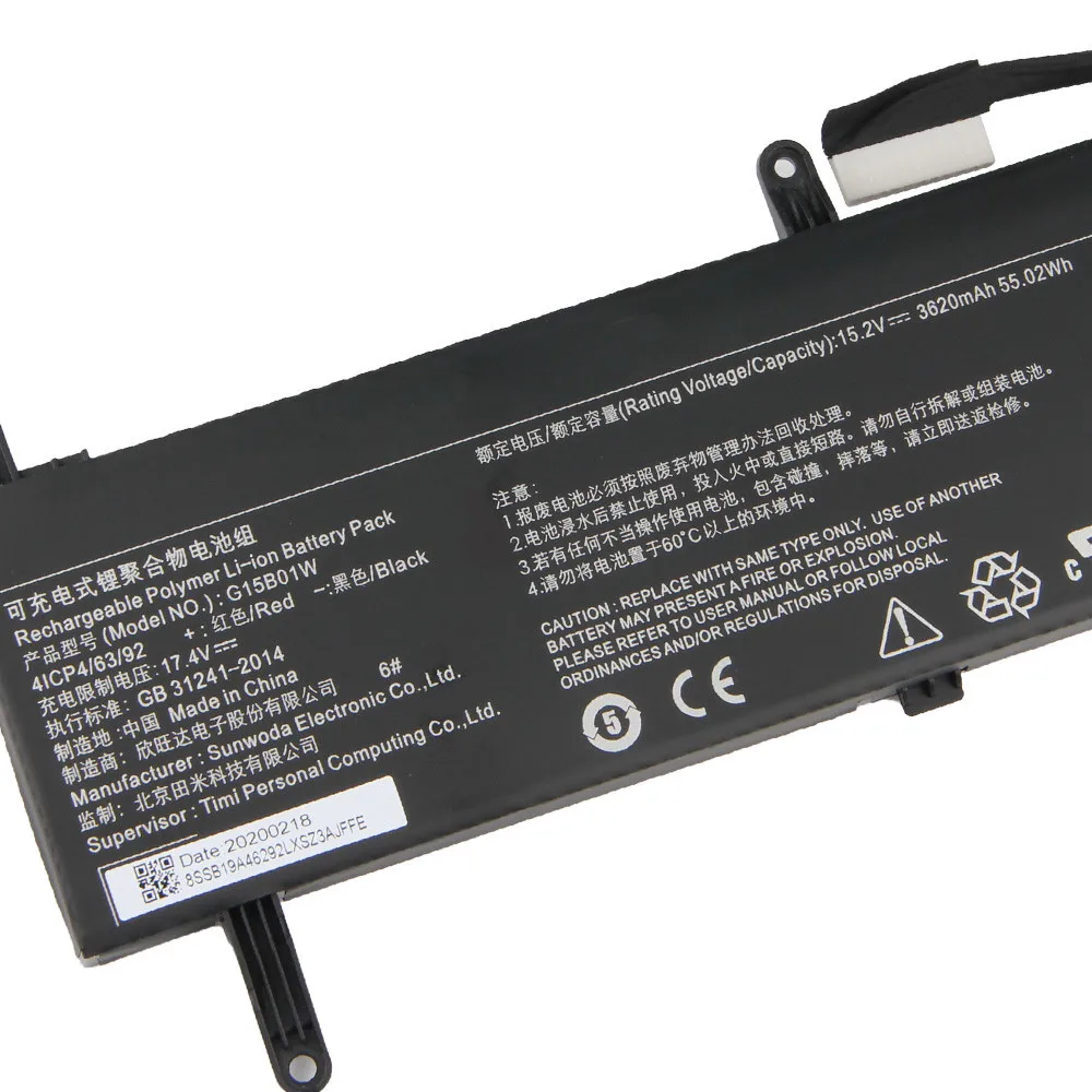 

Xiao Mi Original Laptop Battery G15B01W For Xiaomi Mi Notebook 15.6" TM1705 TM1801 GTX1050Ti/1060 171502-AK/AN/AA/I 3620mAh