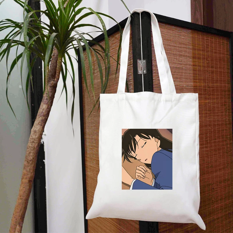 

Canvas Shopper Folding Shopping Bag Bolsas Conan Designer Handbags Reusable White Printed Anime Tote Shoppers With Women's Woman