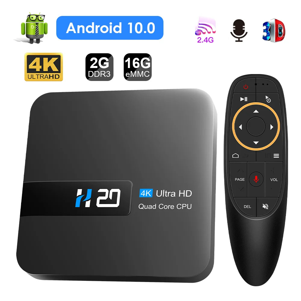 

2020 New H20 TV Box Android 10 2GB 16GB 4K TV receiver Media player 3D Video 2.4G Wifi H20 Smart TV BOX Android Set top box