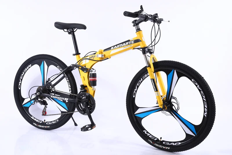yellow 3 knife wheel 26 дюймов велосипед 21 скорость складной горный велосипед двухдисковый тормоз велосипед спицы колеса/нож колеса Горный велосипед взрослый велосипед - Цвет: yellow 3 knife wheel