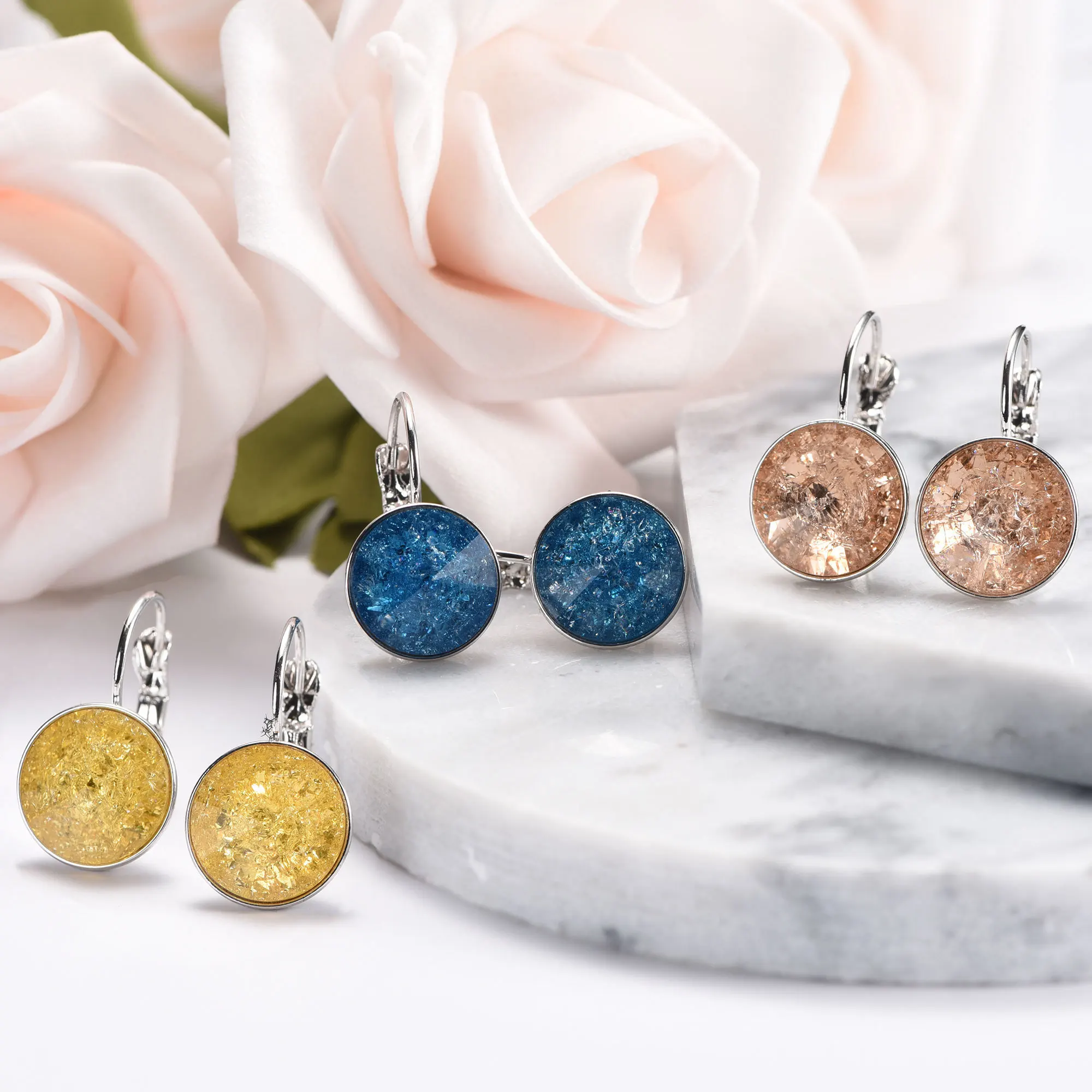 New Color Crystal Ice Flowers Dangle Earrings Fashion Drop Round Bella For Women Elegant Wedding Jewelry Hot | Украшения и