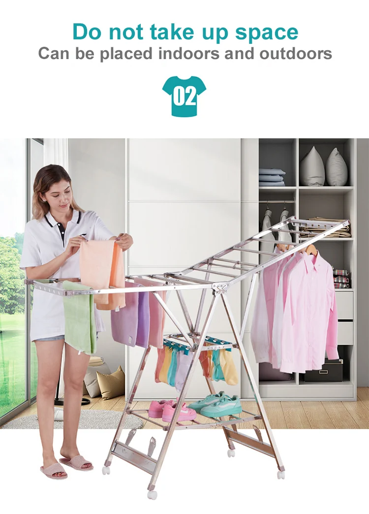 

Balcony drying rack pole floor folding stainless steel clothes quilt artifact bedroom hanging towel home shelf