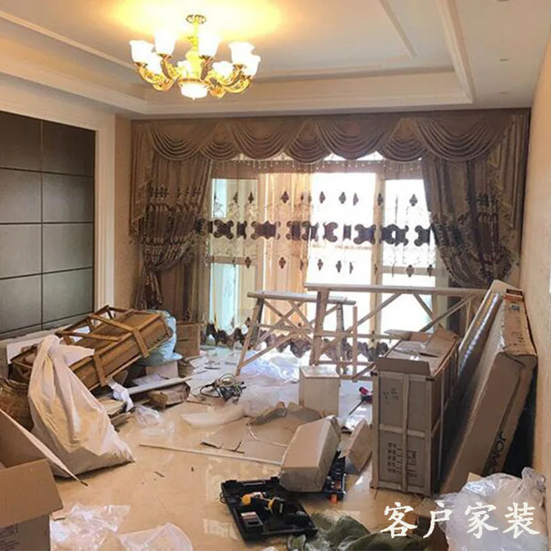 

European-style Chenille Hollow Curtains for Living Room Dining Room Bedroom High-end Embroidered Curtains Tulle Valance Custom