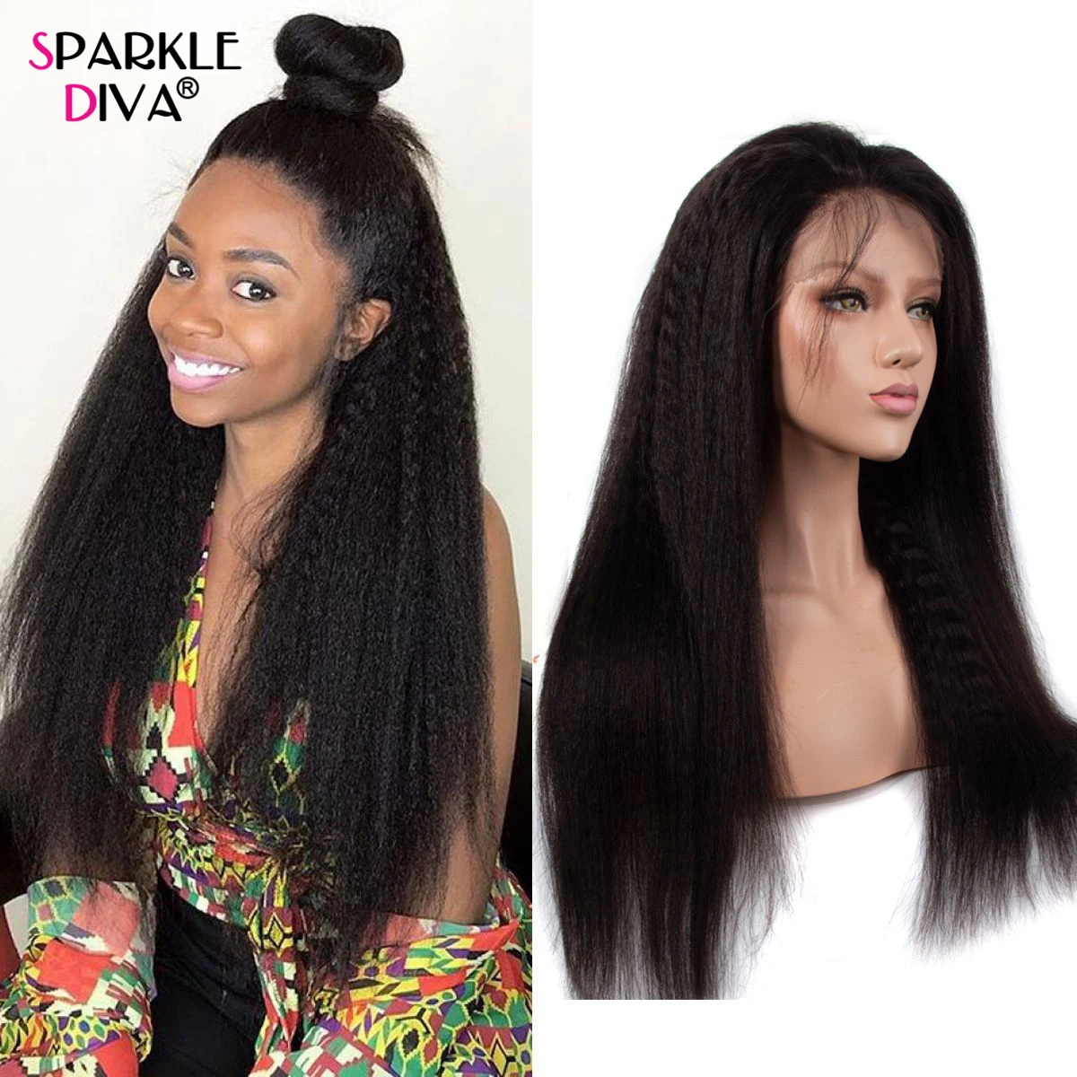 

Kinky Straight Lace Front Human Wig Human Brazilain Remy Hair 180% Density Transparent Part Lace Human Hair Wigs For Black Women