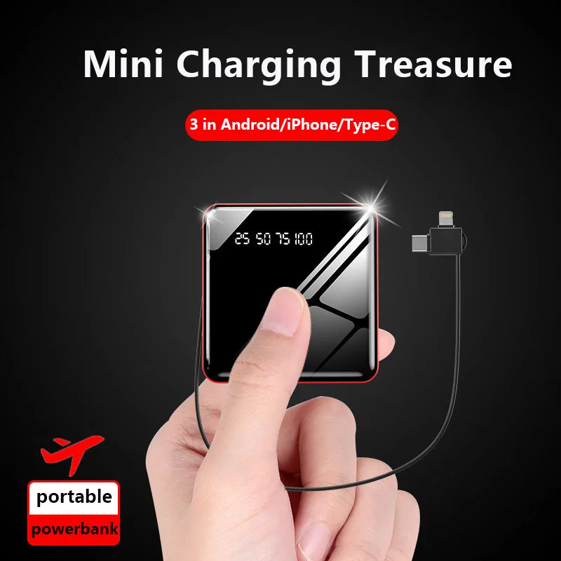 Портативный внешний мини аккумулятор со светодиодной подсветкой 10000 мАч|Внешние