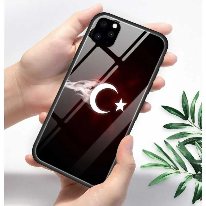 T09 Турция турецкий чехол с флагом для Apple iphone 11 Pro XR XS Max X 7 8 6 6S Plus закаленное стекло+ черный силиконовый чехол для телефона Coque Sac - Цвет: T09