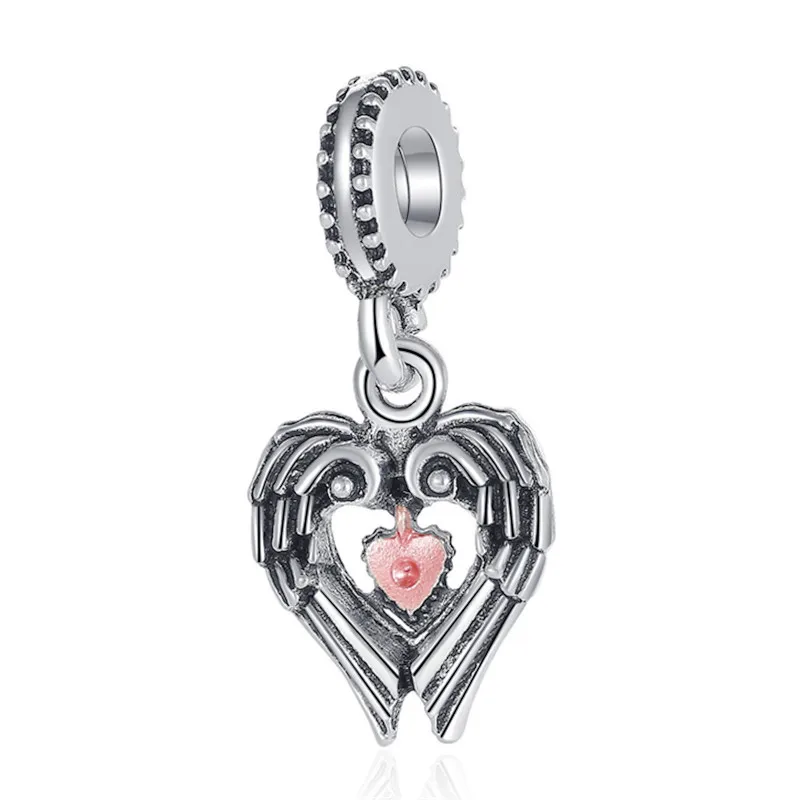 

1Pcs New Vintag Heart-Shaped Feathers Pendant DIY Beads Suitable for Original Pandora Charm Bracelet Ladies Jewelry Making Gifts