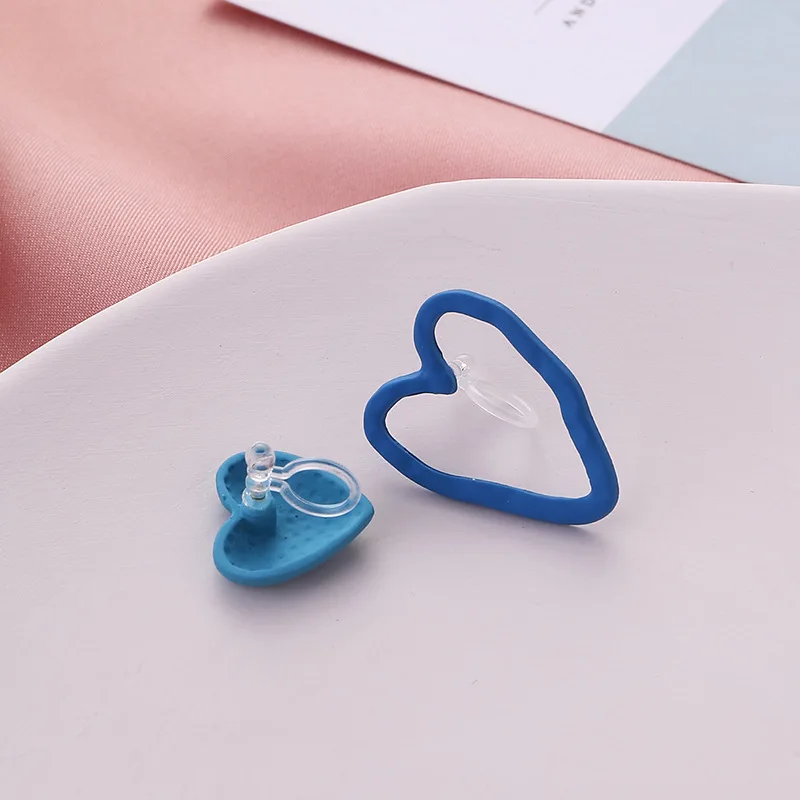 

Korea Fashion Earrings 2021 Fashion Trend Heart Women's Stud Earrings Blue Clip Earrings Without Ear Holes Gift Jewelry Earrings