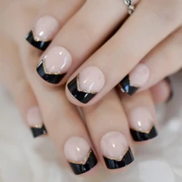 square fingernails 24pcs nude stitching style golden layer short nail tip french designed false nails full covered false nail