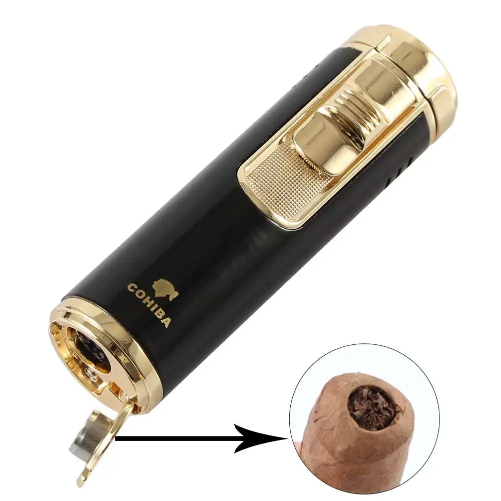 Инструмент для сигар COHIBA Металлическая лампа-зажигалка ветрозащитная 4 пламени
