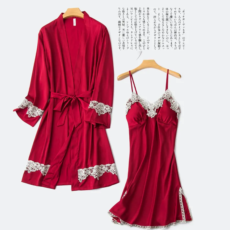 

Spring Women Robe Suit Bride Wedding 2pcs Kimono Bathrobe Gown Sexy Elegant Nightdress Lady Casual Daily Sleep Dress