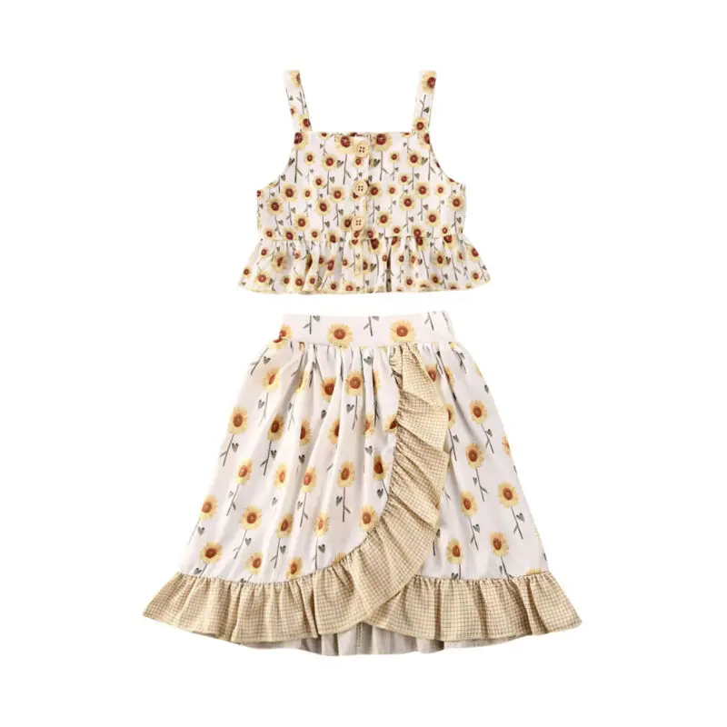 Топ на бретельках и юбка с оборками для девочек 2 6 лет|Комплекты одежды девочек| |