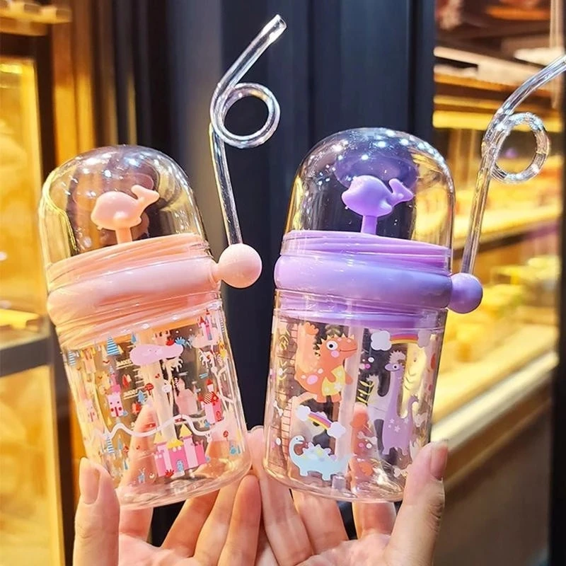 

Kids Water Cup With Straw 260ml Cartoon Feeding Bottle Funny Whale Water Spray Drinking Cup for Children Creative Gift Drinkware