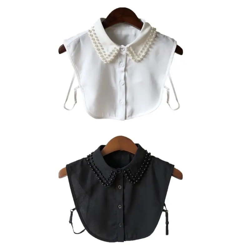 

Women New Fashion Pearl Chiffon Collar Shirt Fake Collar Tie Vintage Detachable Collar False Collar Lapel Blouse Top Accessories