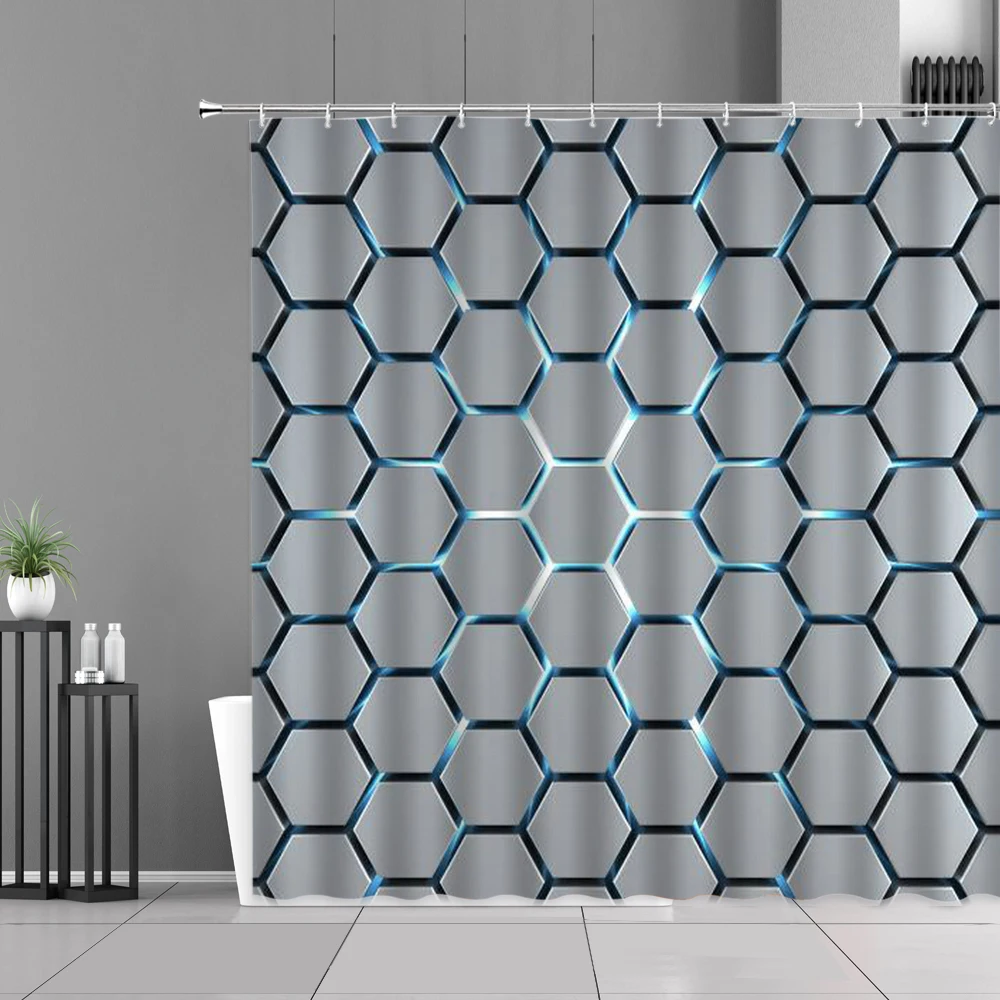 Geometric Grid Shower Curtains Water Cube Simple Bath Curtain Toilet Decoration Screen Polyester Fabric Bathroom Accessories Set