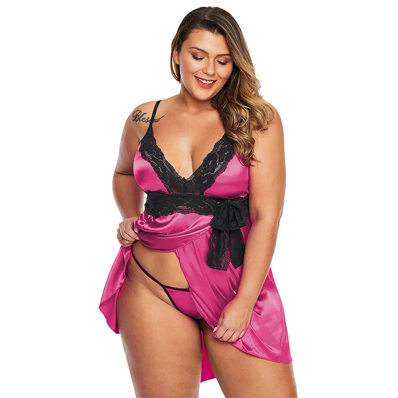 Женская ночная сорочка большого размера с глубоким V-образным вырезом и лямкой на