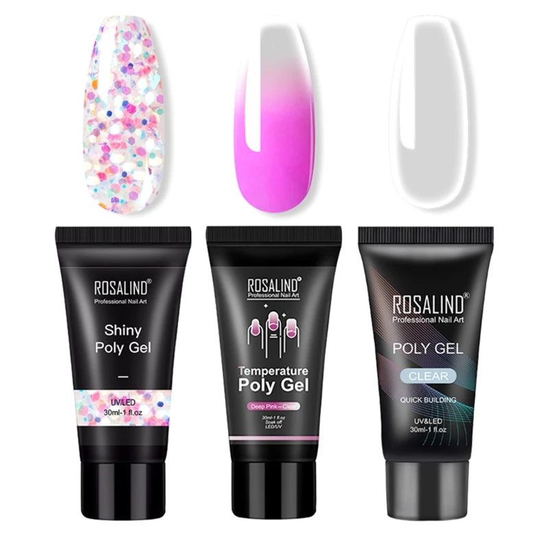 

3pcs Builder UV Gel Quick Building Temperature Shiny Nail Art Tips Finger 30ml