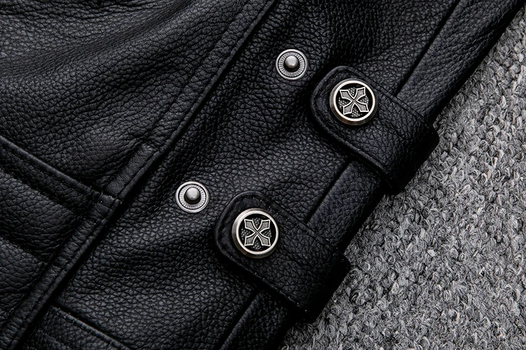 Black Men Skulls Embroidery Motorcycle Leather Jacket Plus Size XXXXL Genuine Cowhide Spring Slim Fit Biker's Leatther Coat