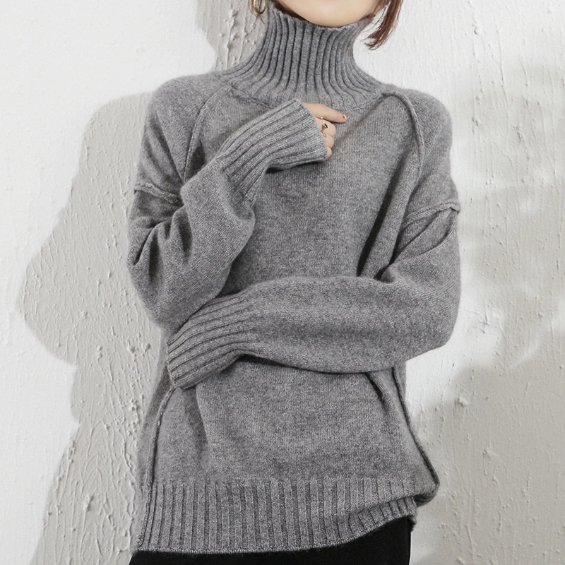 Autumn and Winter New Woman Sweater Woman High Neck Thick Pullover Fashion Loose Cashmere Sweater Plus Size Free Shipping