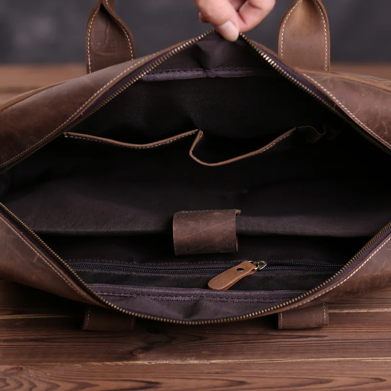 AETOO Leather handbag vintage handmade horse leather men's bag business 14 inch computer briefcase |