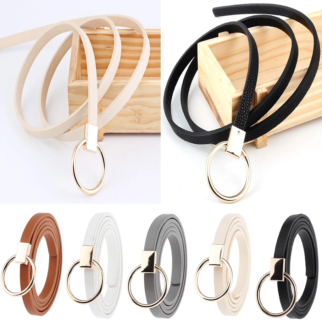 

Lady PU Leather O Ring Knot Belt Thin Skinny Waist Belt for Dress Accessory