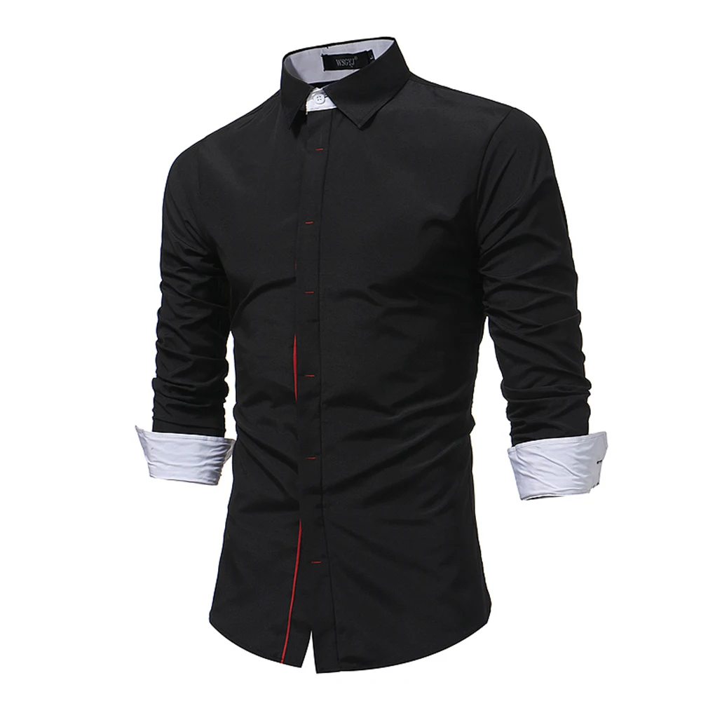 7031 black Мужские повседневные рубашки, осень, новые модные однотонные мужские рубашки с длинным рукавом из хлопка, приталенные повседневные деловые рубашки на пуговицах, топы - Цвет: 7031 black