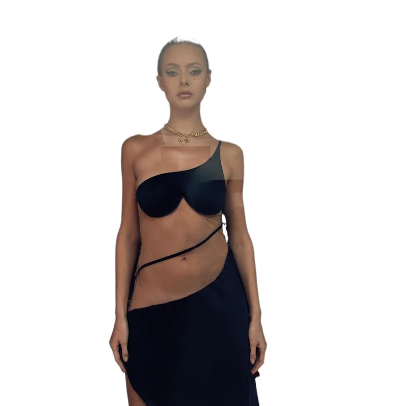 

Женское платье на одно плечо, однотонное Сетчатое лоскутное асимметричное