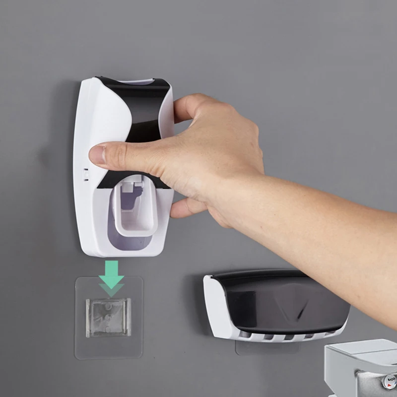 

Automatic Toothpaste Dispenser Wall Mount Dust-proof Toothbrush Holder Wall Mount Storage Rack Set Squeezer Bathroom Accessories