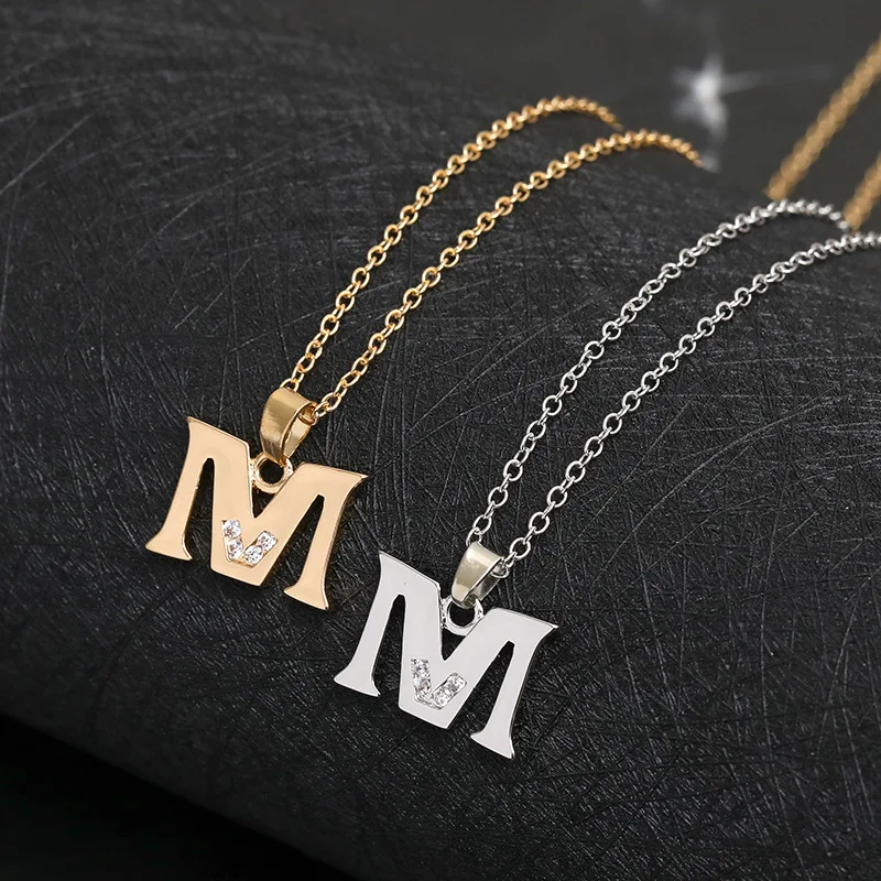 

30pcs Lucky mom gift Letter M Family name Initial alphabet pendant Necklace Stainless steel alloy 26 English word sign jewelry