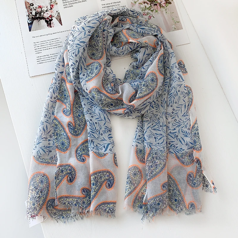 Новинка 2020 шарфы и шали с бахромой принтом пейсли пляжный мягкий вискозный шарф