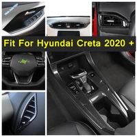 carbon fiber look interior window switch button frame gear shift box panel air ac decor cover trim for hyundai creta 2020 2022