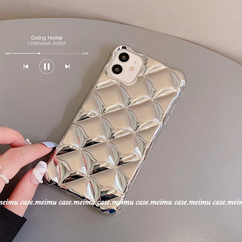 

Luxury Diamond Pattern Plating Phone Case for iPhone 11 12 13 Pro XS Max Mini X XR XS 7 8 Plus Glossy Soft Shockproof Back Cover